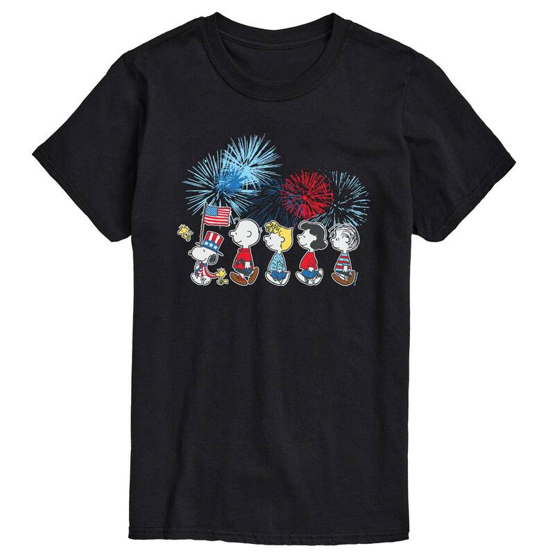 アニメキャラクター レディース トップス Tシャツ トール グラフィック Licensed Character Big & Tall Peanuts Patriotic Parade & Fireworks Graphic Tee Black ブラック｜ReVida 店