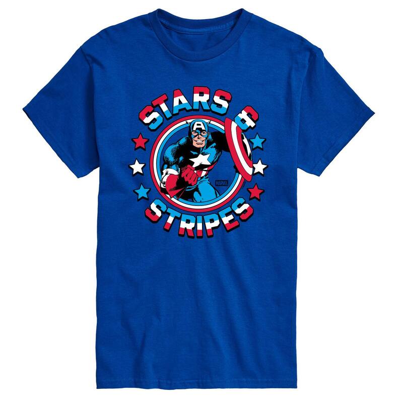 マーベル レディース トップス Tシャツ トール キャップ グラフィック Big & Tall Marvel Captain America Stars & Stripes Graphic Tee Royal Blue ブルー｜ReVida 店