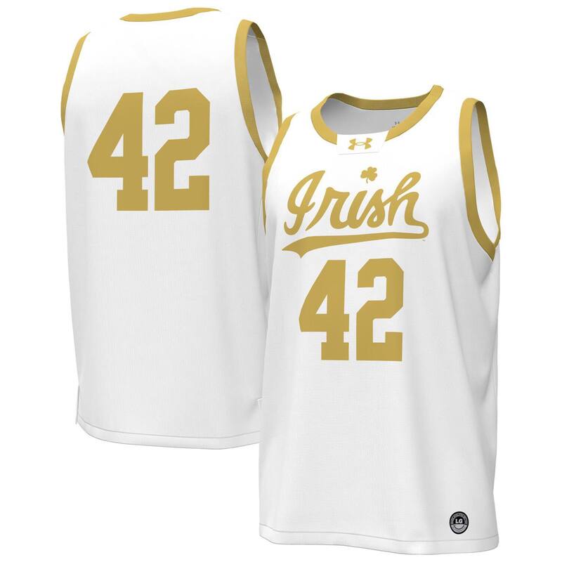 アンダーアーマー レディース トップス Tシャツ ジャージー Men's Under Armour #42 White Notre Dame Fighting Irish Replica Basketball Jersey Ntd White ホワイト