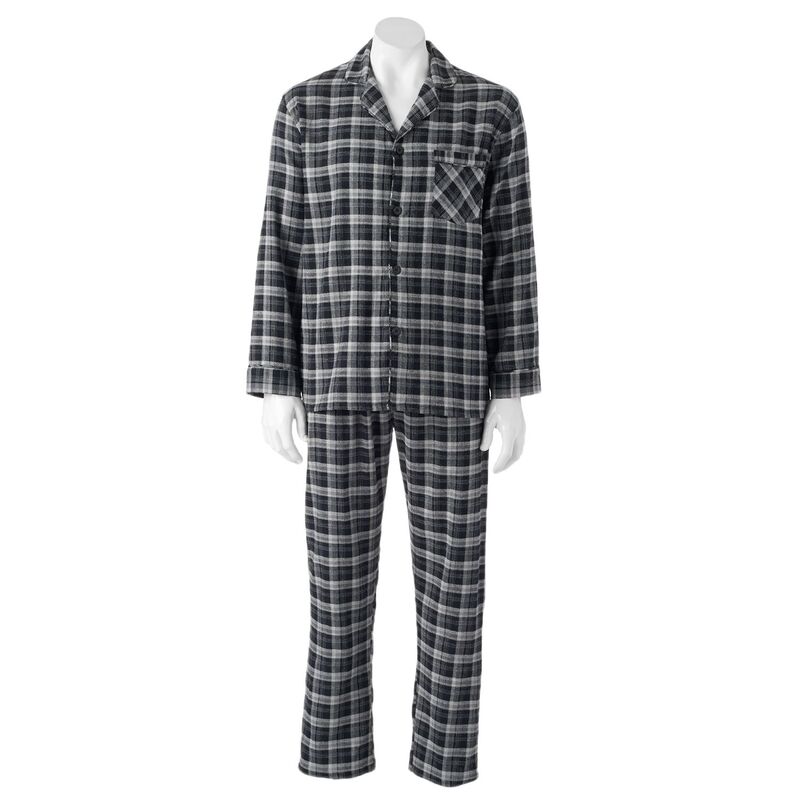 ヘインズ レディース アンダーウェア ナイトウェア Men's Hanes Ultimate Plaid Flannel Pajama Set Black Plaid ブラック