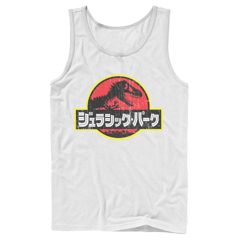 アニメキャラクター レディース トップス Tシャツ ロゴ Licensed Character Men's Jurassic Park Japanese Red Logo Tank Top White ホワイト