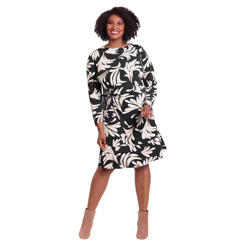 ロンドンタイムス レディース トップス ワンピース プラスサイズ Plusize London Timeside Twist Flounce Dress Black Sand ブラック
