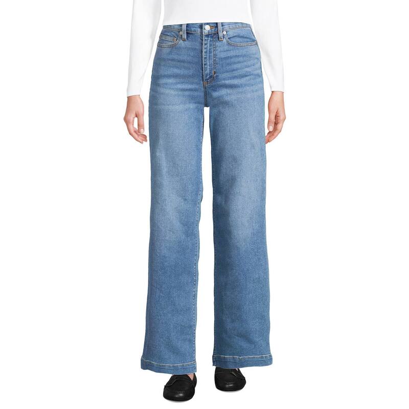 ランズエンド レディース ボトムス デニムパンツ プチ ジーンズ Petite Lands' End Recover High-Rise Wide-Leg Jeans Beau Blue ブルー
