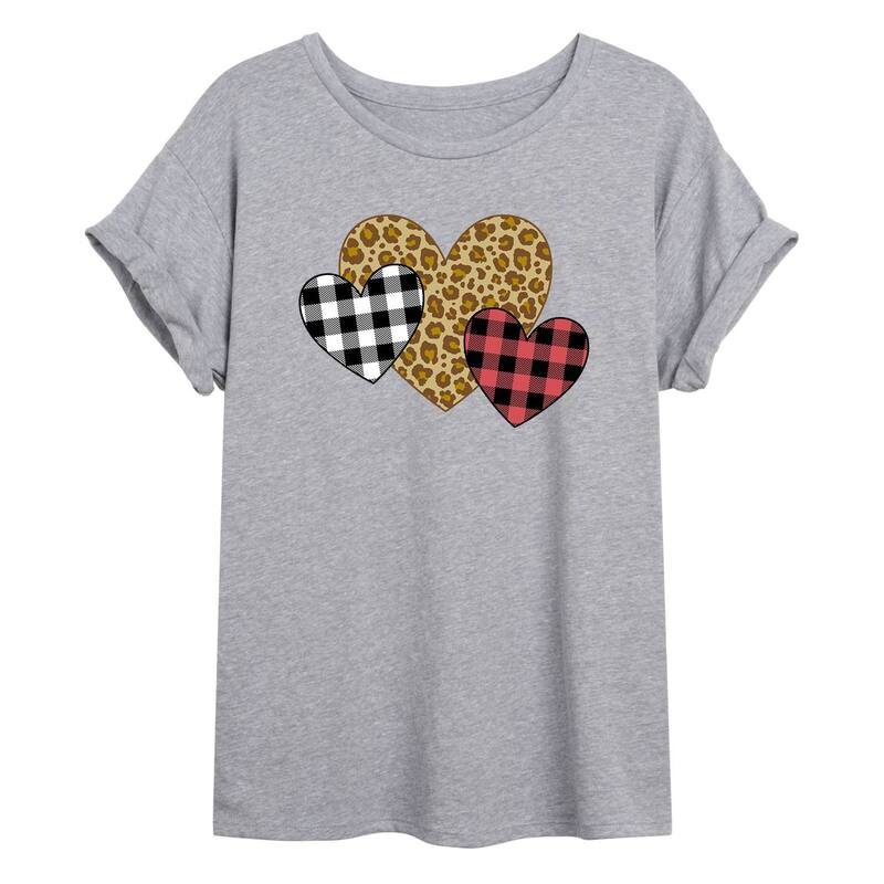 アニメキャラクター レディース トップス Tシャツ Licensed Character Juniors' Patterned Hearts Oversized Tee Gray グレー