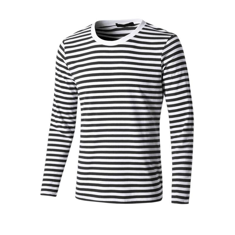 Lars Amadeus レディース トップス Tシャツ クルーネック コットン Lars Amadeus Men'striped Crew Neck Long Sleeve T-shirt Cotton Pullover Top White Blacks ホワイト