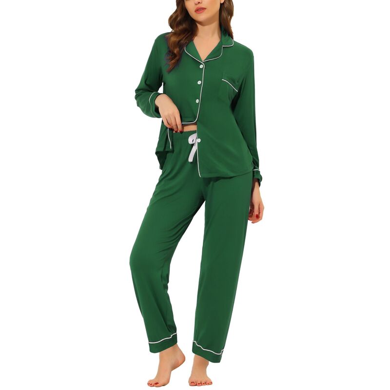 cheibear レディース アンダーウェア ナイトウェア シャツ cheibear Women's Pajama Sleep Shirt Nightwear Sleepwear Lounge Modal Pj Sets Green グリーン