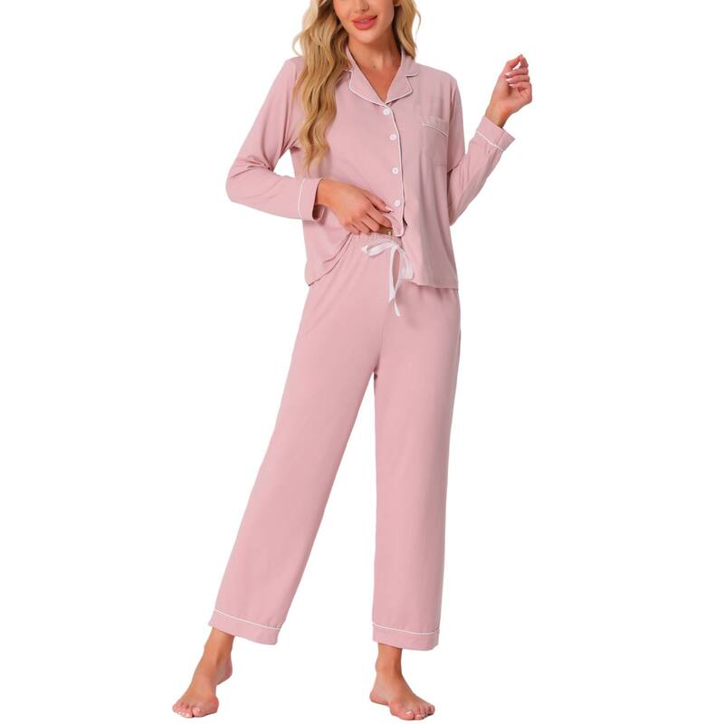 cheibear レディース アンダーウェア ナイトウェア シャツ cheibear Women's Pajama Sleep Shirt Nightwear Sleepwear Lounge Modal Pj Sets Pink ピンク｜ReVida 店