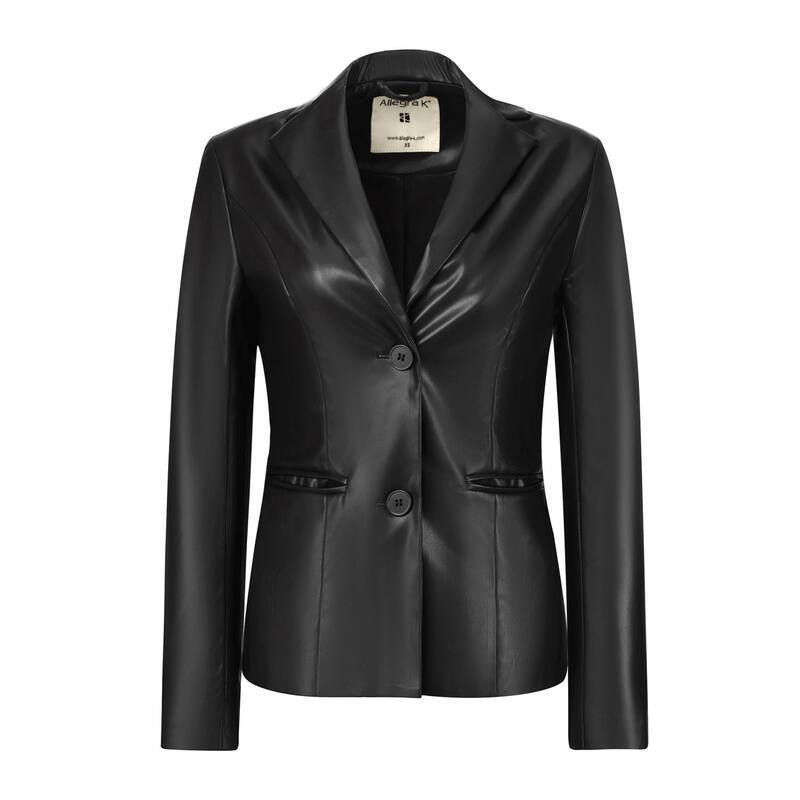 アレグラ ケー レディース アウター ジャケット・ブルゾン コート ブレザー フェイクレザー ALLEGRA K Women's Faux Leather Jacket Notched Lapel Single-Breasted Blazer Coat Black ブラック