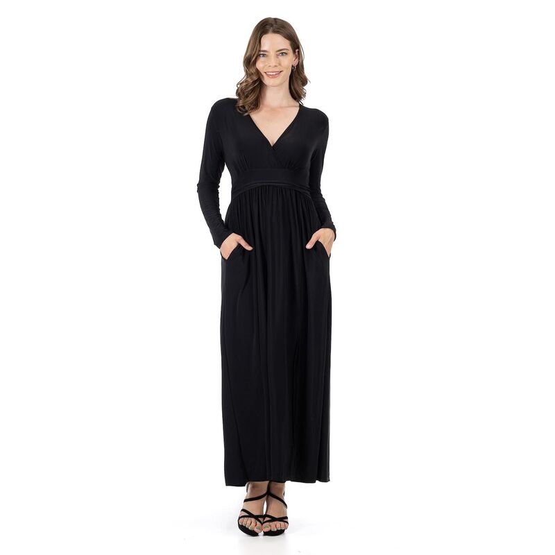 24 セブンコンフォート レディース トップス ワンピース サイドスリット Vネック マキシ Women's 24Seven Comfort Apparelong Sleeve V-Neck Side Slit Maxi Dress Black ブラック
