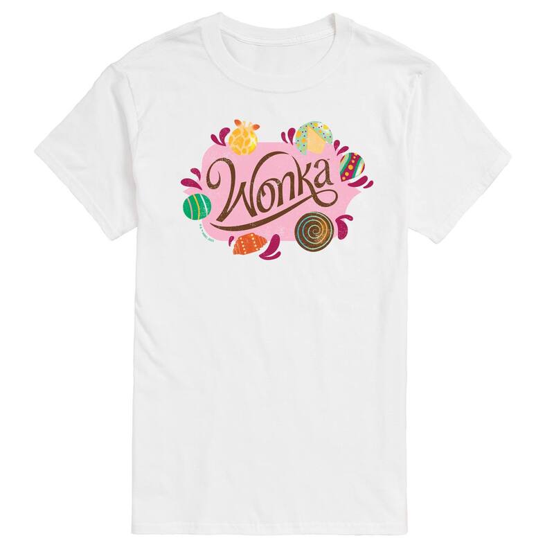 アニメキャラクター レディース トップス Tシャツ ロゴ グラフィック Licensed Character Men's Wonka Logo And Candy Graphic Tee White ホワイト