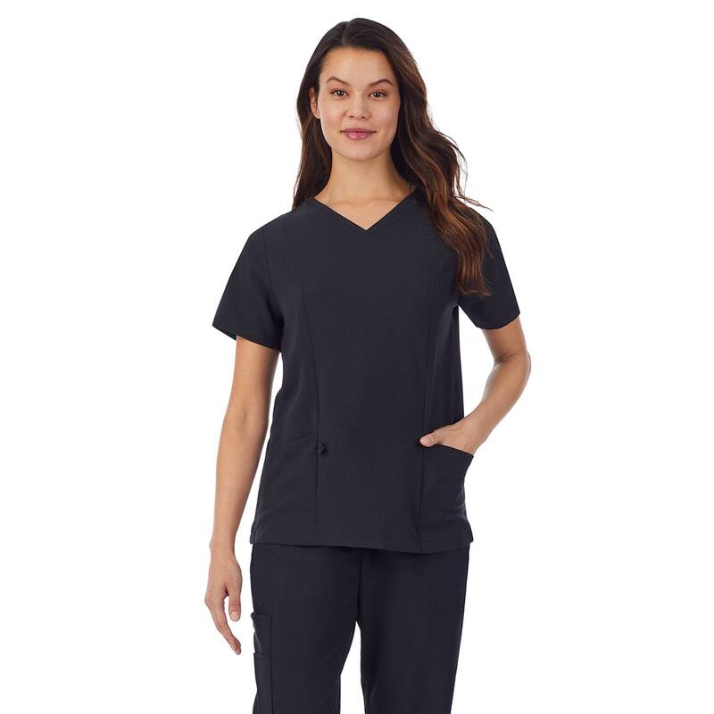 クドルドッズ レディース トップス Tシャツ Vネック Women's Missy Cuddl Dudscrubs V-neck Top With 3 Pockets Black ブラック