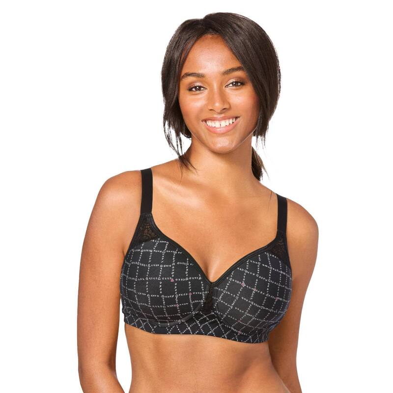 コンフォート チョイス レディース アンダーウェア ブラジャー プラスサイズ Tシャツ Comfort Choice Women's Plusize Stay-Cool Wireless T-Shirt Bra Black Xoxo Print ブラック｜ReVida 店