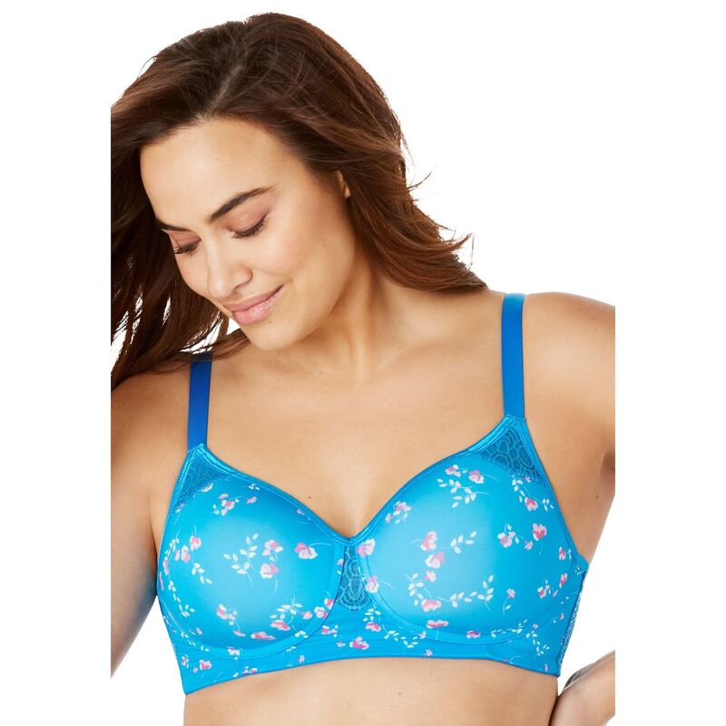 コンフォート チョイス レディース アンダーウェア ブラジャー プラスサイズ Tシャツ Comfort Choice Women's Plusize Stay-Cool Wireless T-Shirt Bra Turquoise Soft Floral ターコイズ
