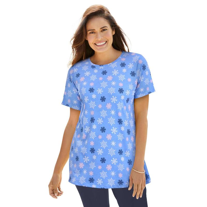 ウーマン ウィズイン レディース トップス Tシャツ クルーネック プラスサイズ プリント 半袖 Woman Within Plusize Perfect Printed Short-Sleeve Crewneck Tee Blue Festive ブルー 7,584円