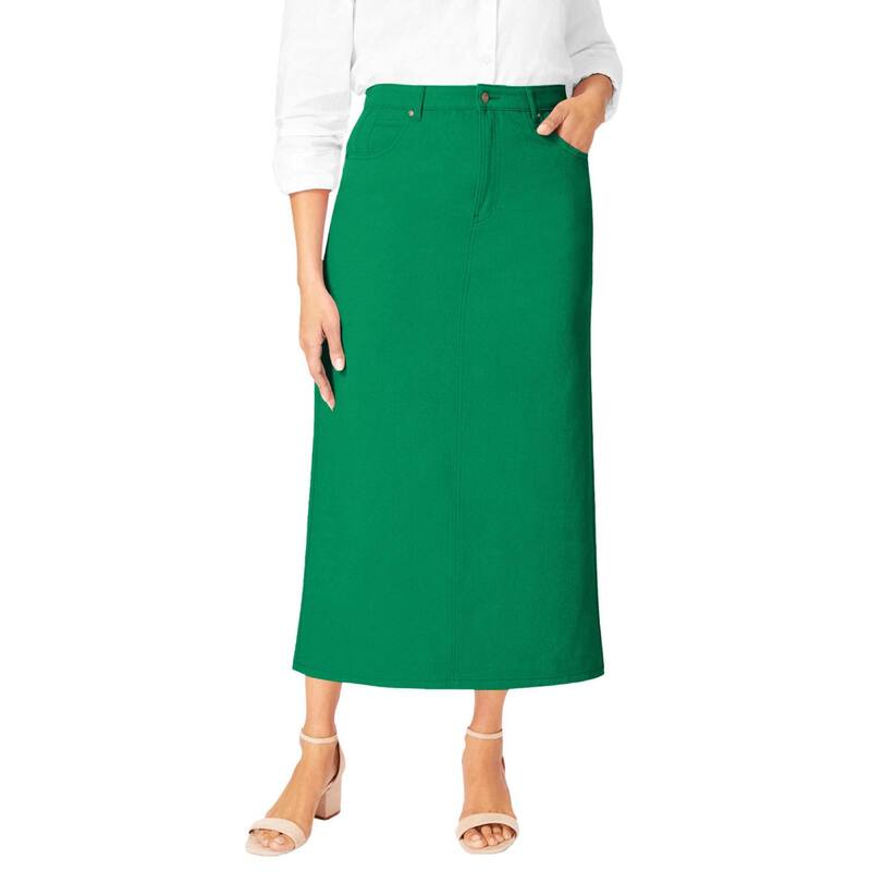 ジェシカロンドン レディース ボトムスカート プラスサイズ ミディ コットン デニム Jessica London Women's Plusize Classicotton Denimidi Skirt Kelly Green グリーン