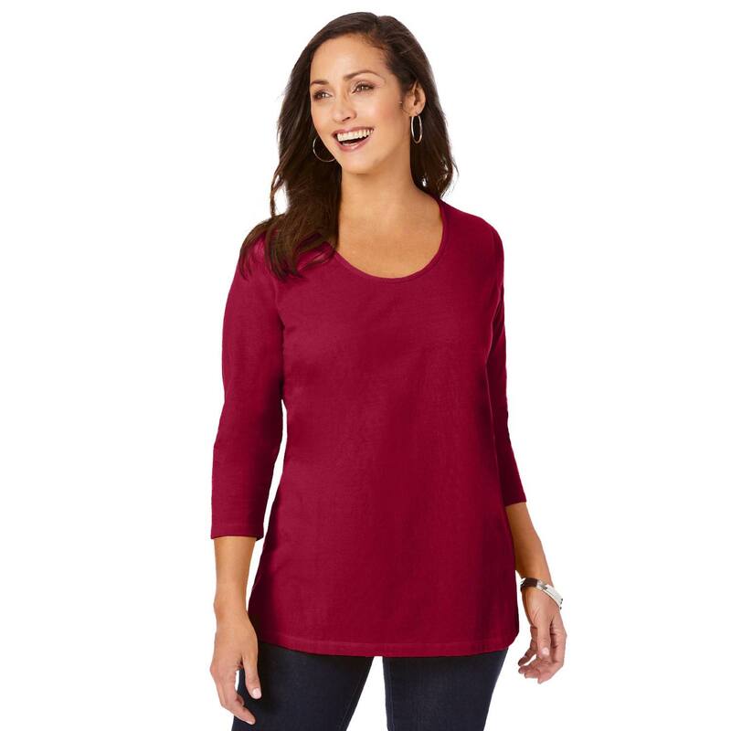 ジェシカロンドン レディース トップス Tシャツ プラスサイズ コットン Jessica London Women's Plusize Stretch Cotton Scoop Neck Tee Rich Burgundy バーガンディ