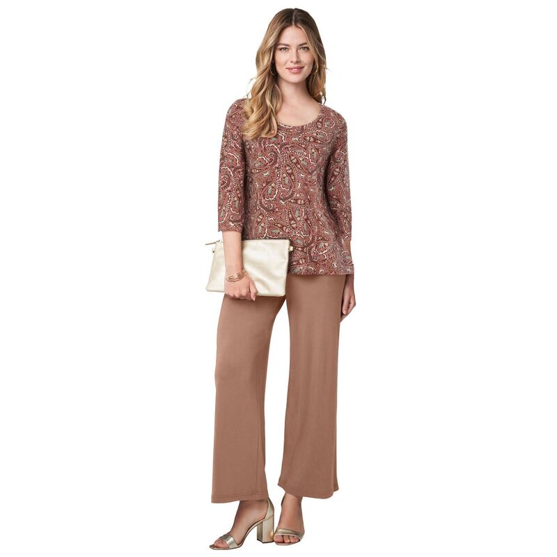 ジェシカロンドン レディース トップス Tシャツ プラスサイズ コットン Jessica London Women's Plusize Stretch Cotton Scoop Neck Tee Tea Rose Paisley｜ReVida 店
