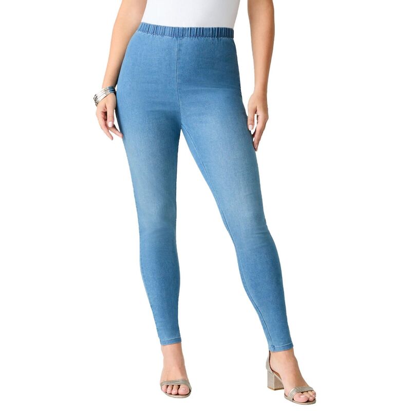 ロアマンズ レディース ボトムス デニムパンツ プラスサイズ Roaman's Women's Plusize Comfort Stretch Slim Leg Jean Light Stonewash Sanded