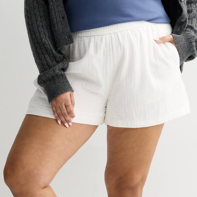 エスオー レディース ボトムス ハーフパンツ・ショーツ プラスサイズ ショートパンツ シャーリング Juniors' Plusize SO High Rise Smockedouble Gauze Shorts Modern White ホワイト