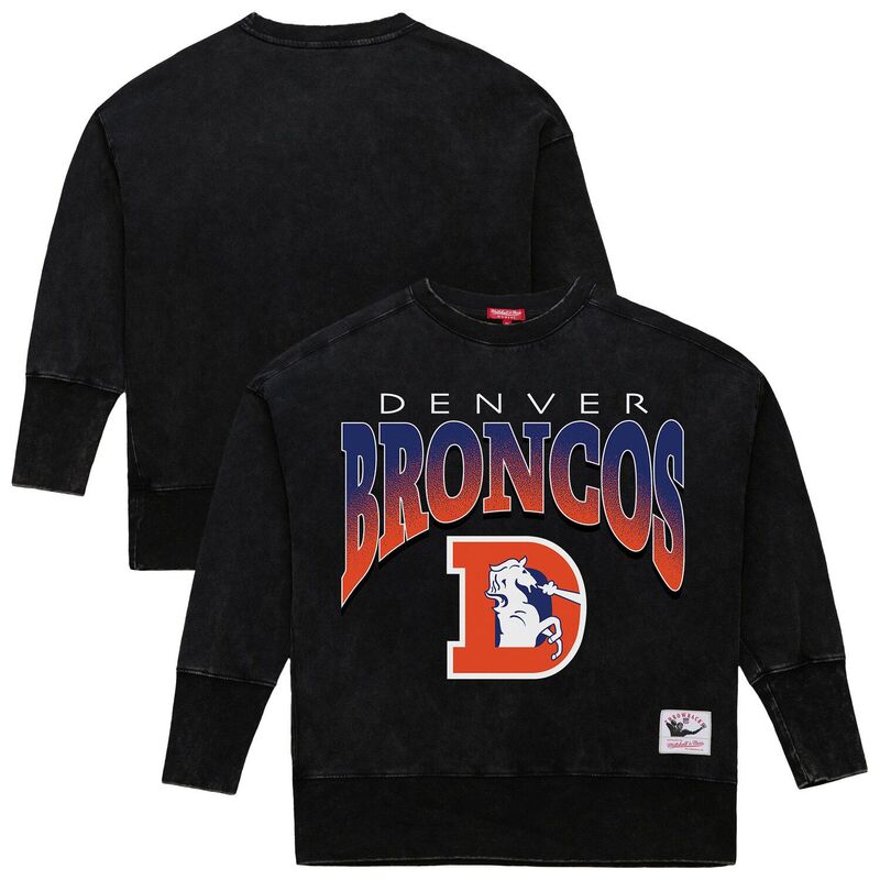 ミッチェル&ネス レディース トップス Tシャツ クルーネック スウェット Women's Mitchell & Ness Black Denver Broncos Delineate Mineral Wash Crewneck Sweatshirt Den Black ブラック