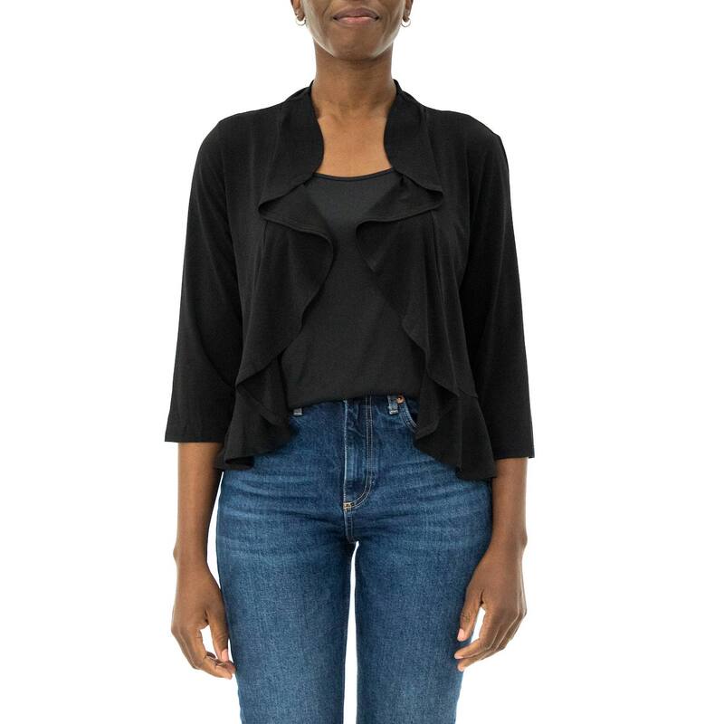ニナレオナルド レディース アウター ニット・セーター フリル カーディガン Women's Nina Leonard Ruffle Open-Front Cardigan Black ブラック