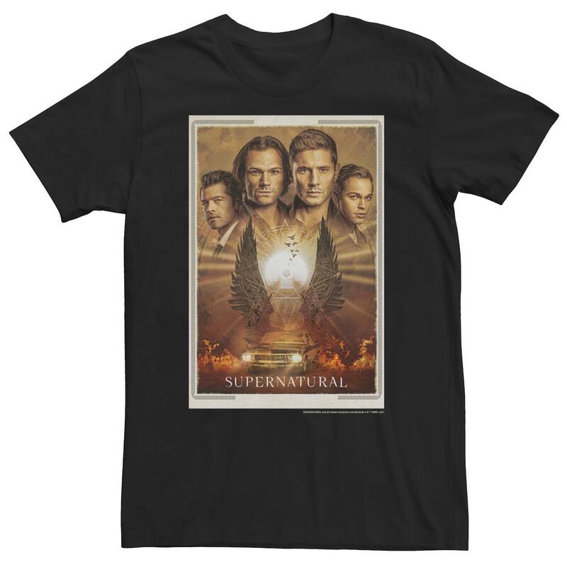 アニメキャラクター レディース トップス Tシャツ トール Licensed Character Big & Tall Supernatural Group Shot Sepia Tone Finale Tee Black ブラック