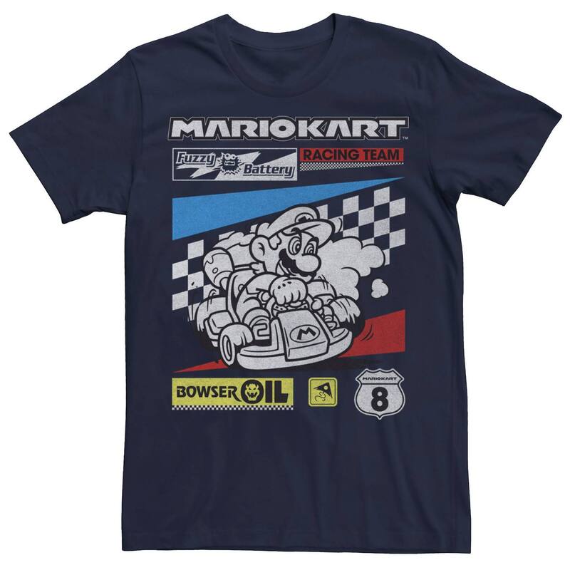 アニメキャラクター レディース トップス Tシャツ Licensed Character Men's Mario Kart Racing Team Poster Tee Navy ネイビー