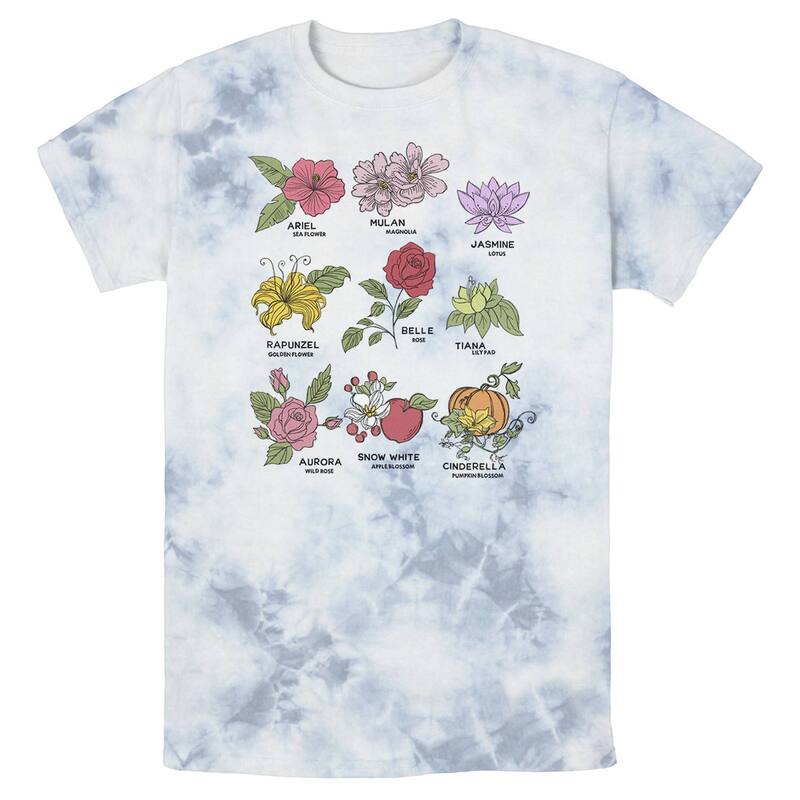 アニメ人となり レディース トップス ティーシャツ Licensed Character Men\u0027s Disney Princesses Types Oflowers Bomabrd Wash Tee White Blue 白いこと Tシャツ・カットソー-トップス
