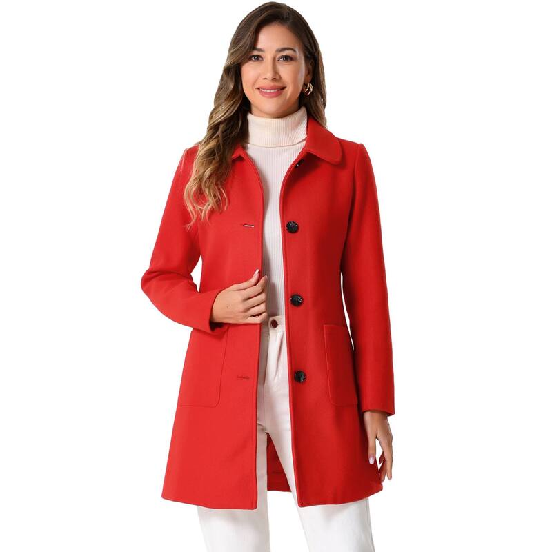 アレグラ ケー レディース アウター ジャケット・ブルゾン コート ダウン ALLEGRA K Women's Turn Down Collar Single Breasted Winter Mid Length Overcoat Red レッド