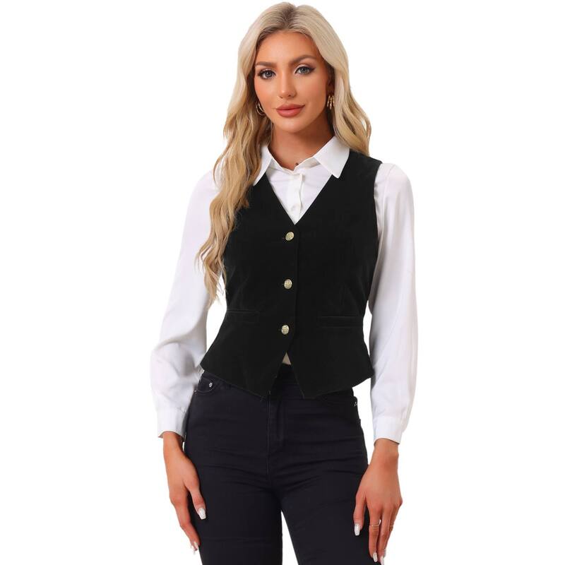 アレグラ ケー レディース アウター ジャケット・ブルゾン ベスト ベルベット ノースリーブ ALLEGRA K Women's Velvet Businessleevelessingle Breasted Steampunk Suits Vest Black ブラック