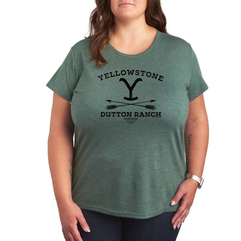 アニメキャラクター レディース トップス Tシャツ プラスサイズ グラフィック Licensed Character Plus Yellowstone Dutton Arrows Graphic Tee Green グリーン