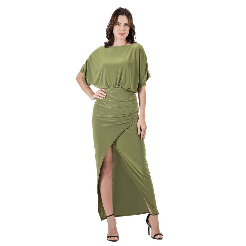 24 セブンコンフォート レディース トップス 衣装 姿勢細長い切口 マキシ Women\u0027s 24Seven Comfort Apparelong Sleeve Wide Boatneck Side Slit Maxi Dress Avocado