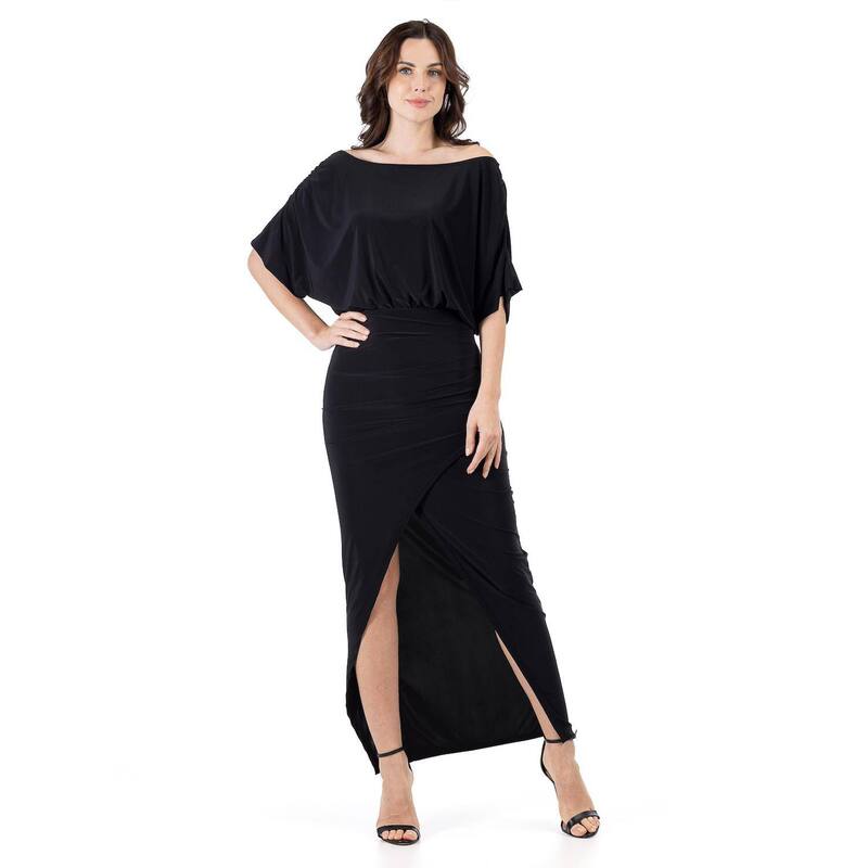 24 セブンコンフォート レディース トップス 衣装 姿勢細長い切口 マキシ Women\u0027s 24Seven Comfort Apparelong Sleeve Wide Boatneck Side Slit Maxi Dress Black 黒いこと