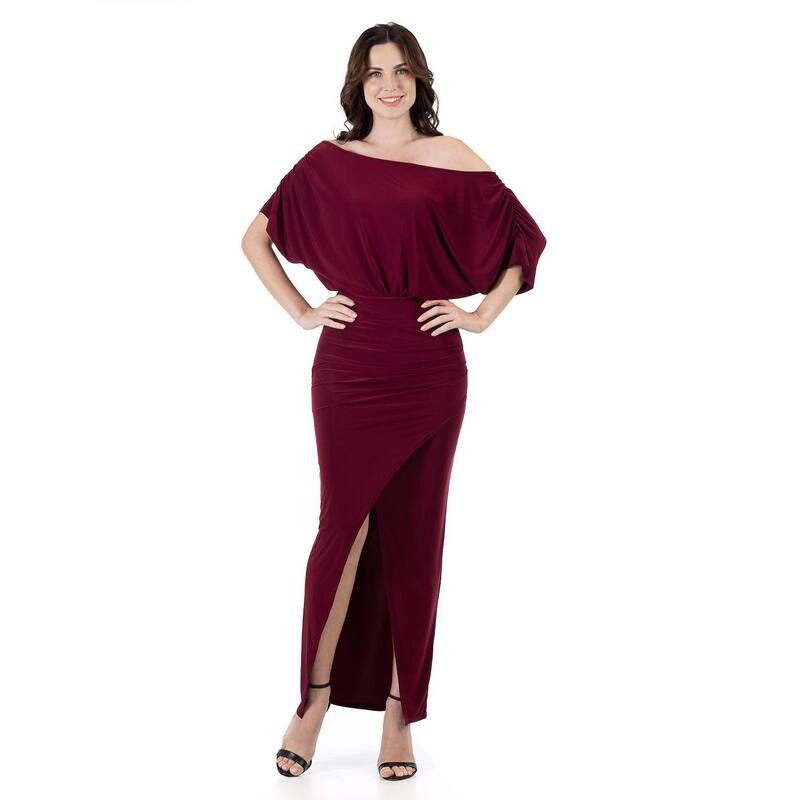 24 セブンコンフォート レディース トップス 衣装 姿勢細長い切口 マキシ Women\u0027s 24Seven Comfort Apparelong Sleeve Wide Boatneck Side Slit Maxi Dress Burgundy バーガンディ