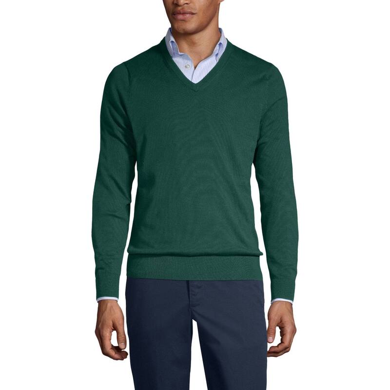 ランズエンド レディース トップス Tシャツ Vネック セーター Men's Lands' End School Uniform Fine Gauge V-neck Sweater Evergreen｜ReVida 店