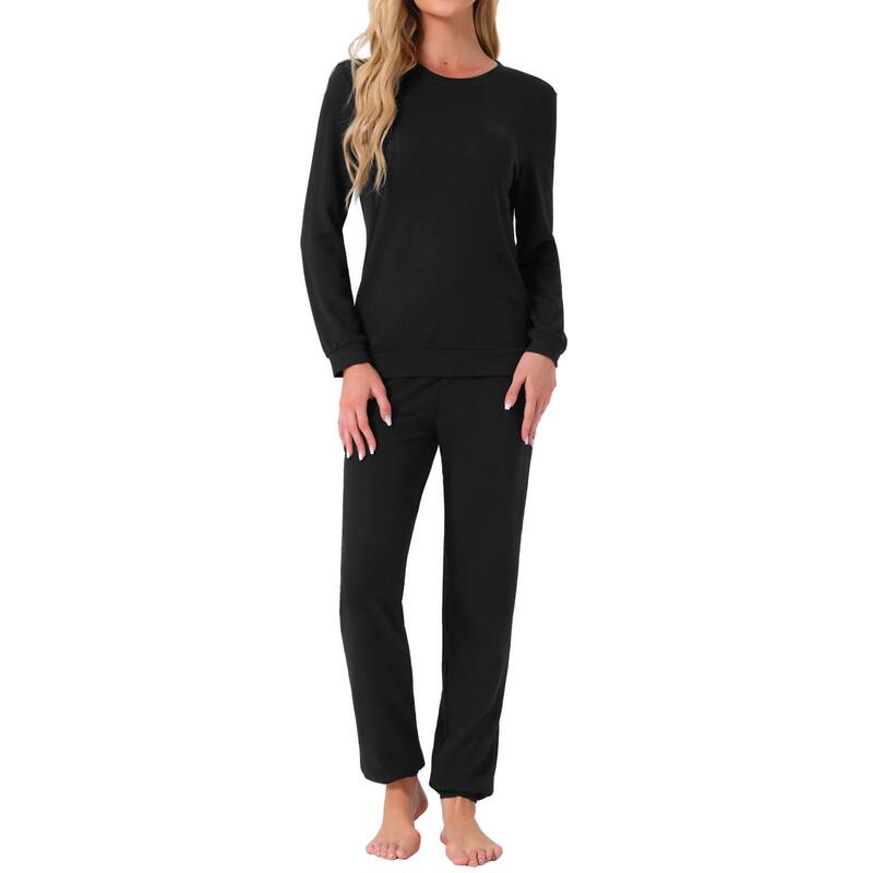 cheibear レディース アンダーウェア ナイトウェア プリント cheibear Women's Long Sleeve Pajama Sets Kint Printed Pattern 2 Piece Sleepwear Black ブラック
