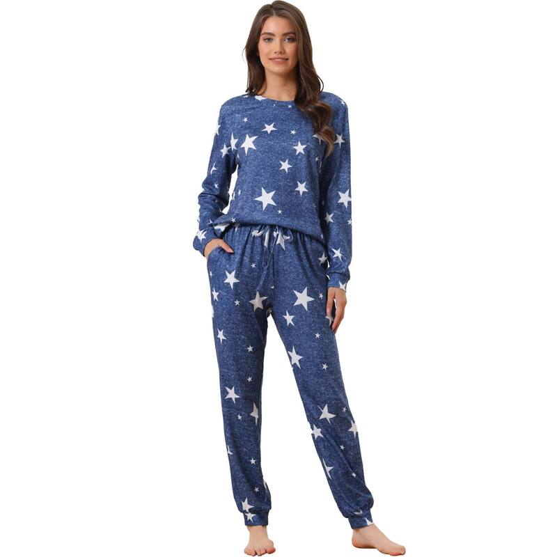 cheibear レディース アンダーウェア ナイトウェア プリント cheibear Women's Long Sleeve Pajama Sets Kint Printed Pattern 2 Piece Sleepwear Blue ブルー