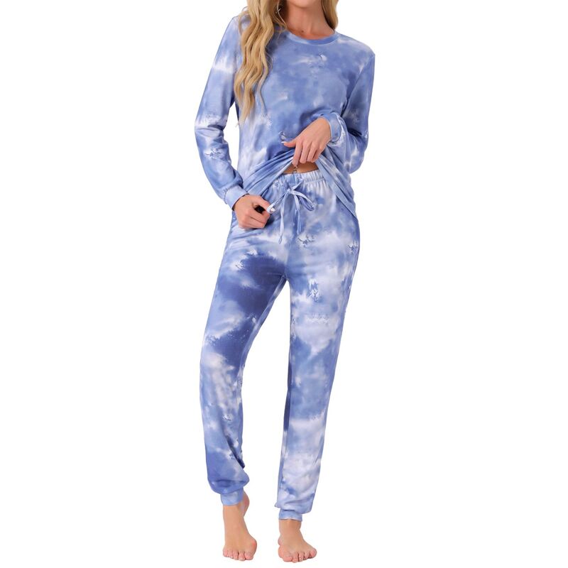 cheibear レディース アンダーウェア ナイトウェア プリント cheibear Women's Long Sleeve Pajama Sets Kint Printed Pattern 2 Piece Sleepwear Blue Tie Dye ブルー