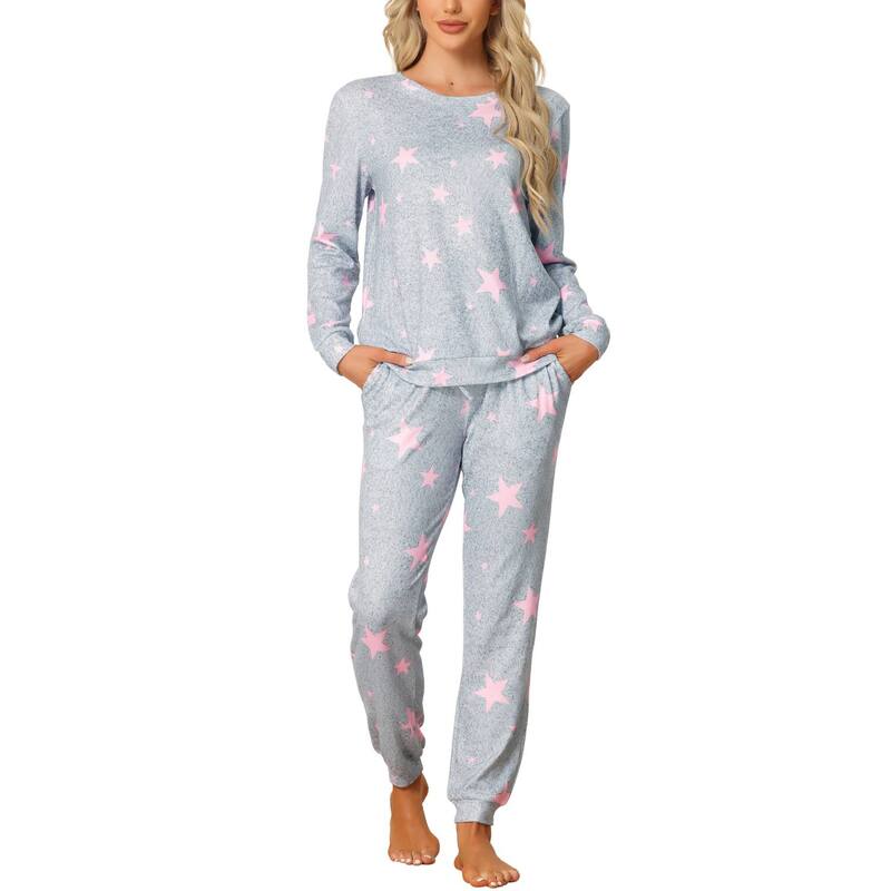 cheibear レディース アンダーウェア ナイトウェア プリント cheibear Women's Long Sleeve Pajama Sets Kint Printed Pattern 2 Piece Sleepwear Pink ピンク