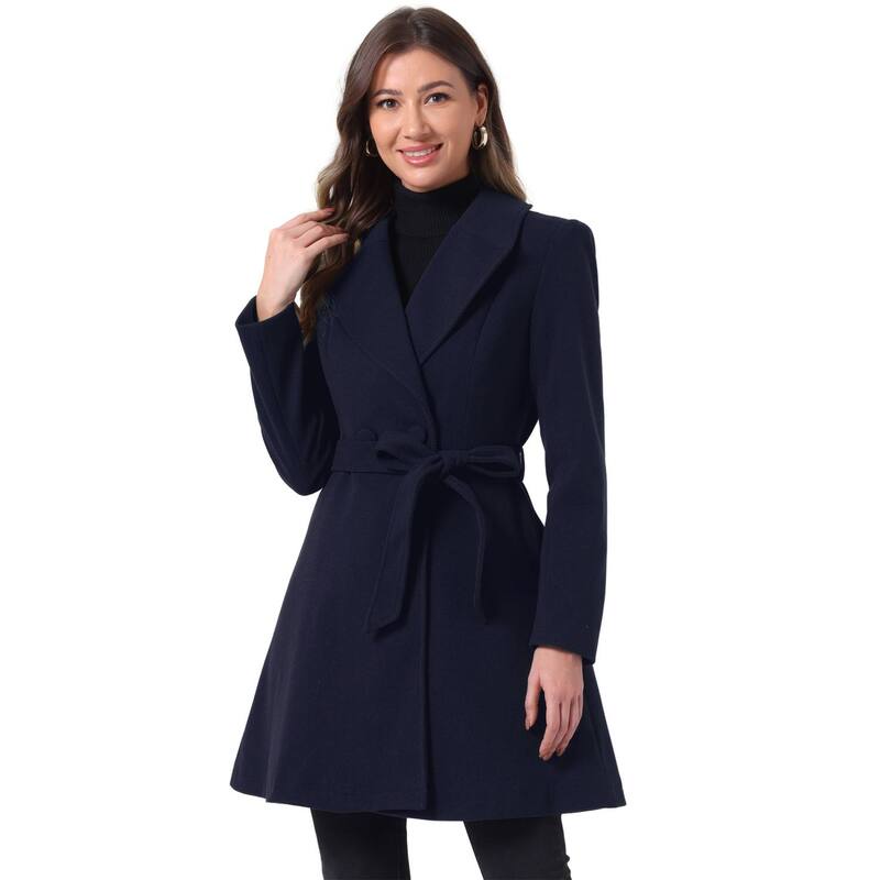 アレグラ ケー レディース アウター 上衣・上衣 厚地の外套 ALLEGRA K Elegant Overcoat For Women\u0027shawl Collar Single Winter Belted Long Coat Dark Blue 青み