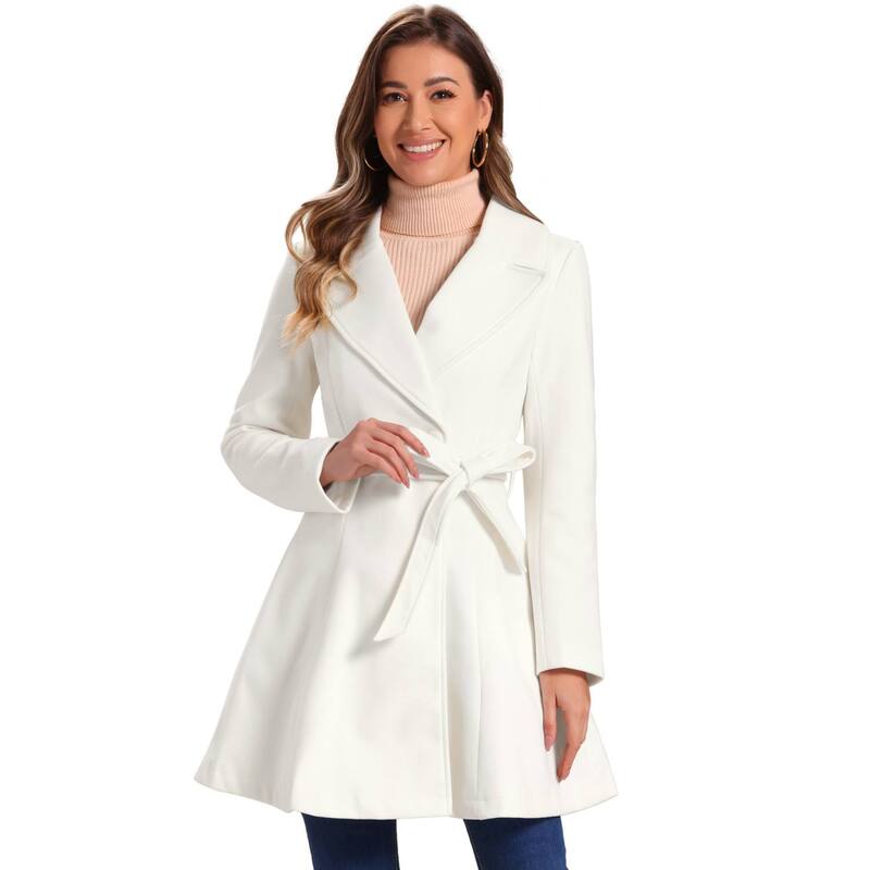 アレグラ ケー レディース アウター 上衣・上衣 厚地の外套 ALLEGRA K Elegant Overcoat For Women\u0027shawl Collar Single Winter Belted Long Coat White 白いこと