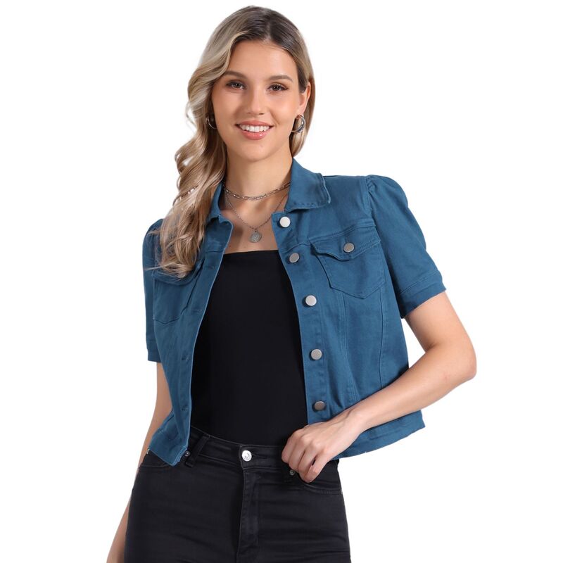 アレグラ ケー レディース アウター ジャケット・ブルゾン ダウン デニム ALLEGRA K Casual Jacket for Women'short Puffy Sleeves Button-Down Jean Denim Jacket Denim Blue デニム