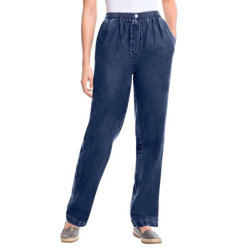 ウーマン ウィズイン レディース ボトムス デニムパンツ プラスサイズ コットン ジーンズ Woman Within Plusize Straight-Leg All-Cotton Denim Pull-On 7-Day Elastic-Waist Jeans Indigo インディゴ｜ReVida 店