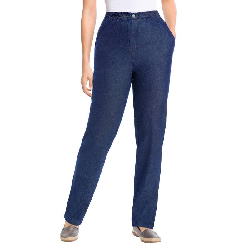 ウーマン ウィズイン レディース ボトムス デニムパンツ プラスサイズ コットン ジーンズ Woman Within Plusize Straight-Leg All-Cotton Denim Pull-On 7-Day Elastic-Waist Jeanstonewash Sanded デニム｜ReVida 店 9,840円