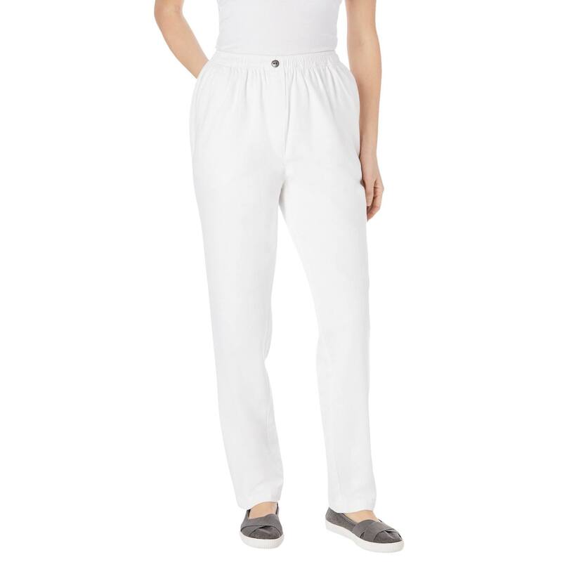ウーマン ウィズイン レディース ボトムス デニムパンツ プラスサイズ コットン ジーンズ Woman Within Plusize Straight-Leg All-Cotton Denim Pull-On 7-Day Elastic-Waist Jeans White ホワイト｜ReVida 店 9,436円