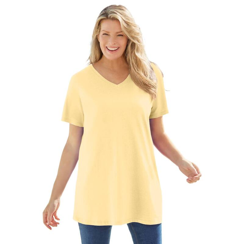 ウーマン ウィズイン レディース トップス Tシャツ Vネック プラスサイズ 半袖 Woman Within Plusize Perfect Short-Sleeve V-Neck Tunic Banana