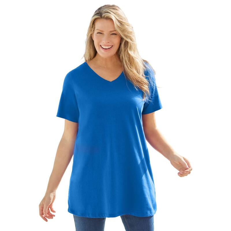 ウーマン ウィズイン レディース トップス Tシャツ Vネック プラスサイズ 半袖 Woman Within Plusize Perfect Short-Sleeve V-Neck Tunic Bright Cobalt コバルト