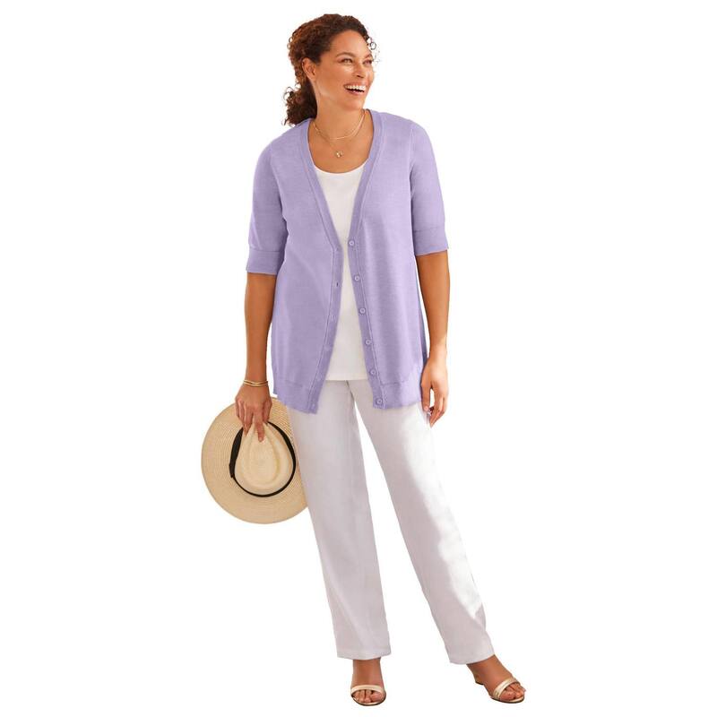 ウーマン ウィズイン レディース アウター ニット・セーター Vネック プラスサイズ カーディガン Woman Within Plusize Lightweight Short Sleeve V-Neck Cardigan Sweater Pale Lilac ライラック 10,066円