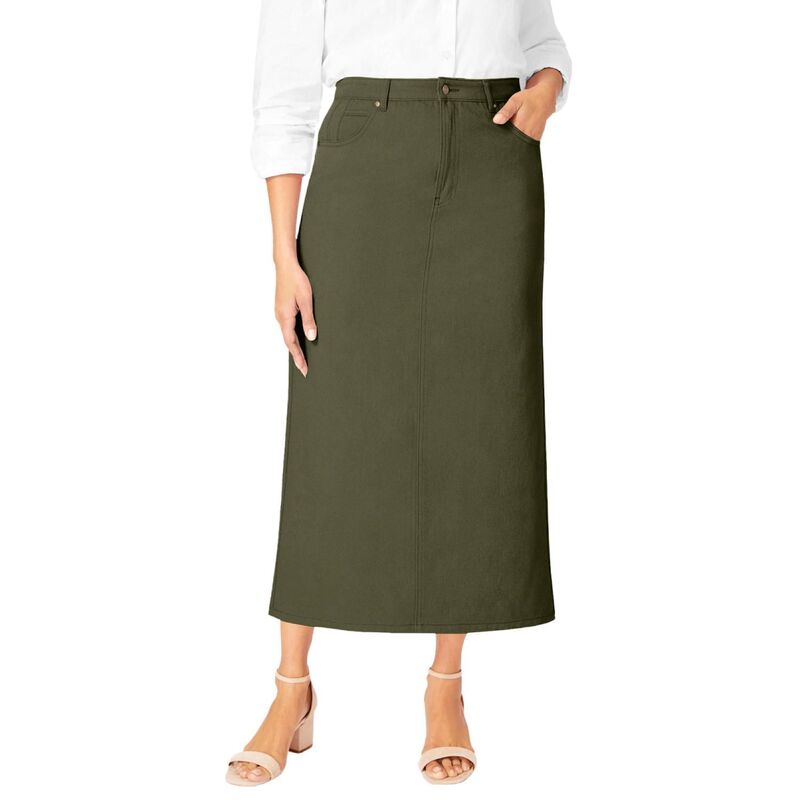 ジェシカロンドン レディース ボトムスカート プラスサイズ ミディ コットン デニム Jessica London Women's Plusize Classicotton Denimidi Skirt Dark Olive Green グリーン