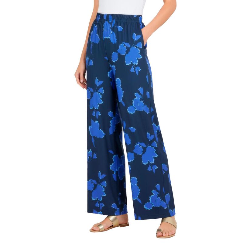 ロアマンズ レディース ボトムス カジュアルパンツ プラスサイズ Roaman's Women's Plusize Ultrasmooth Fabric Wide-Leg Pant Navy Silhouette Floral ネイビー